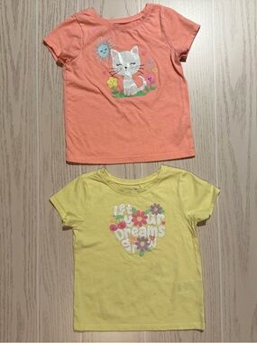 Garanimals Girls 2T Shirt Bundle Cat Floral Graphic Tees Pink Yellow 2Pc